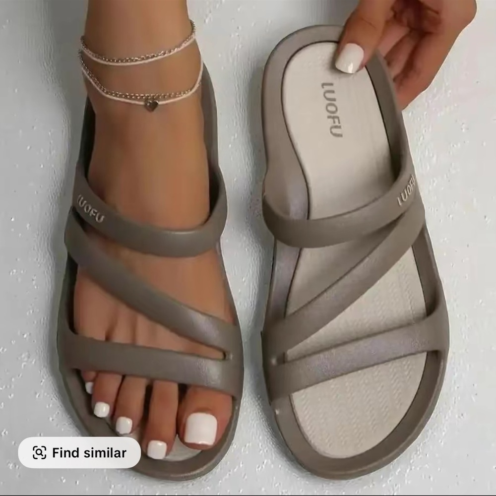 Women's Comfort Khaki Gray Color Open Toe - Beige Tan NEW
